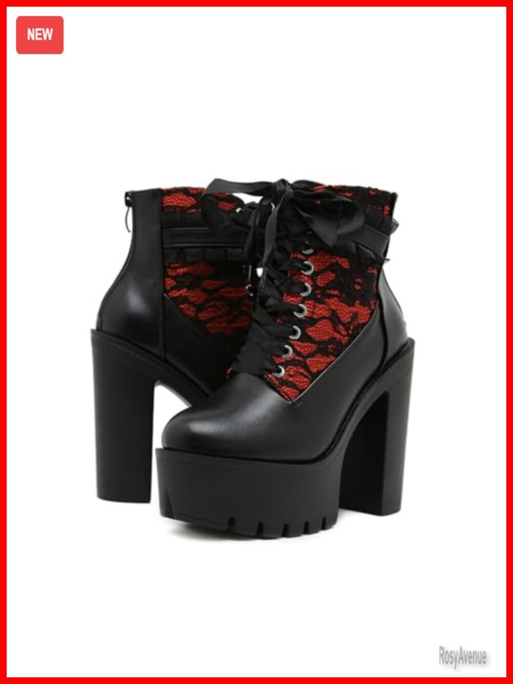 Faux Leather Lace Up Chunky Heel Gothic Ankle Boots Platform Booties